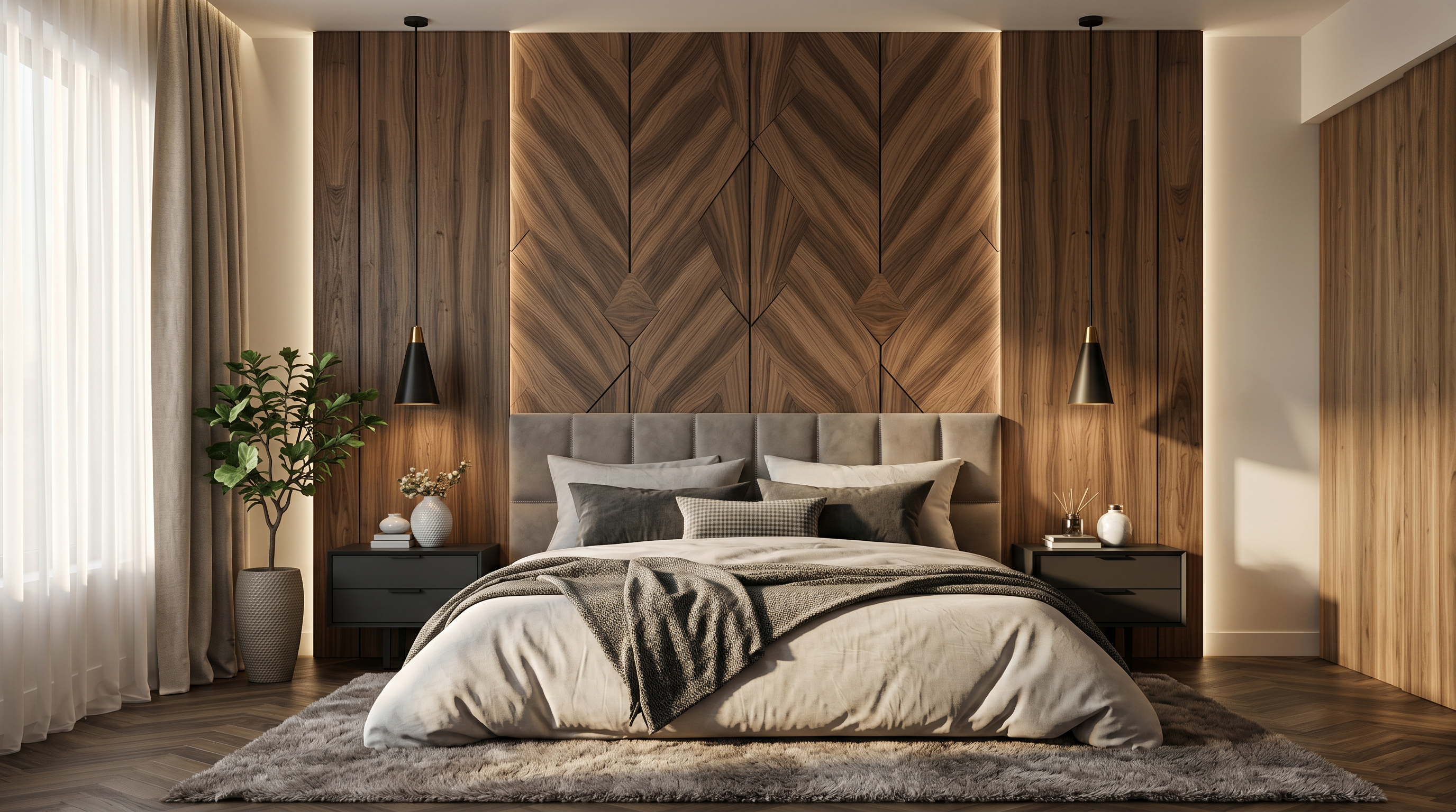 SketchUp model to photorealistic bedroom render by Sohum AI