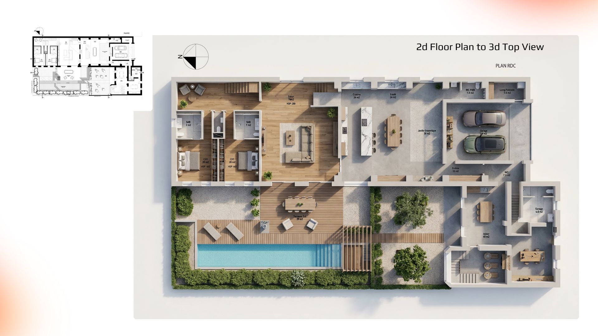 3D top view floor plan